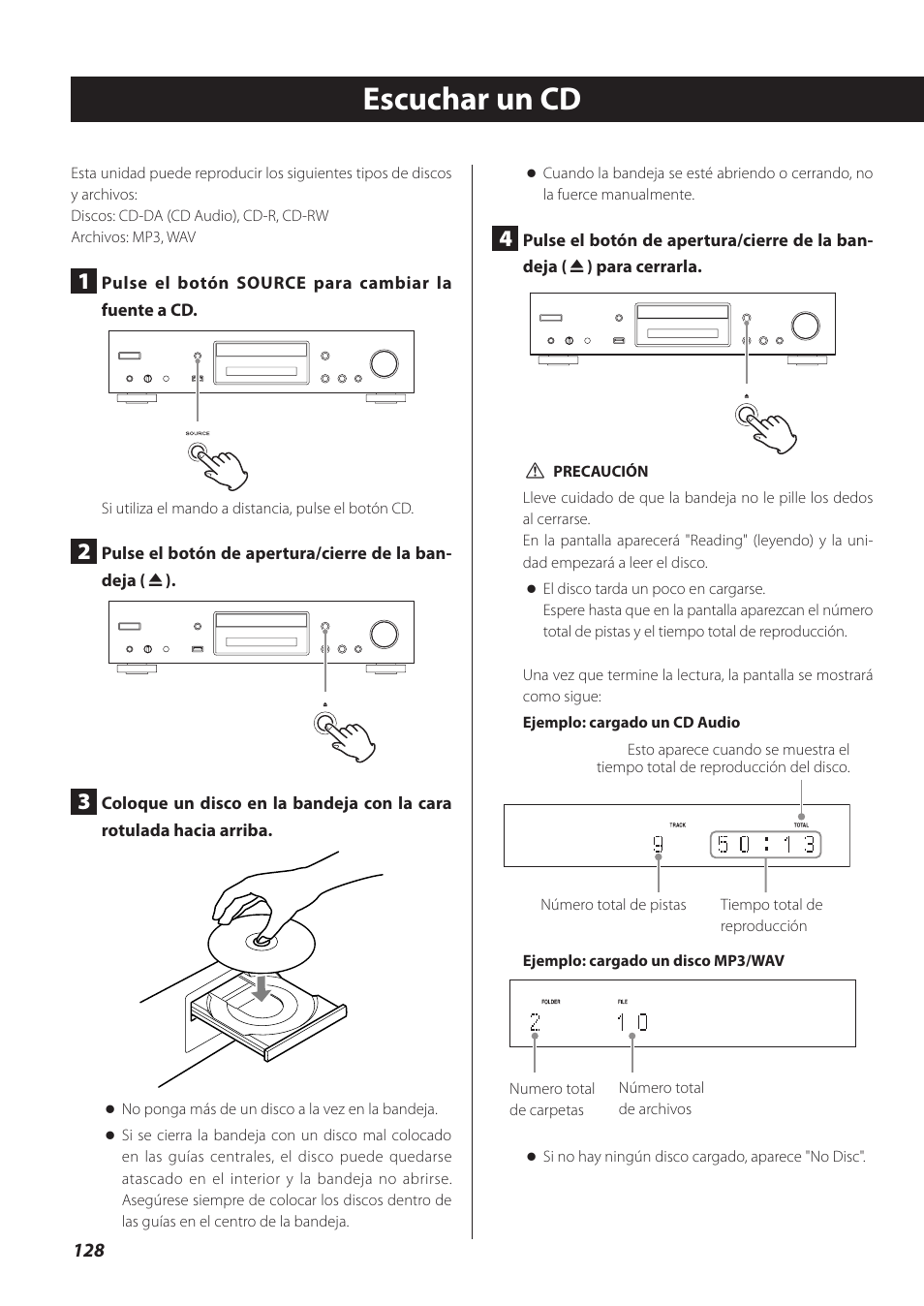 Escuchar un cd | Teac CD-P800NT-B User Manual | Page 128 / 160