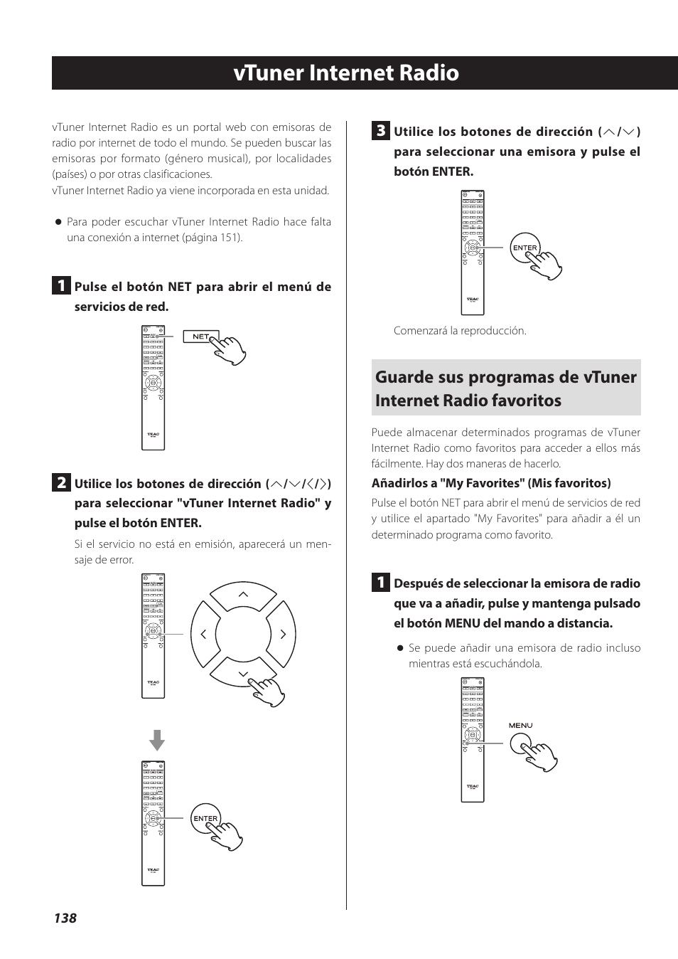 Vtuner internet radio | Teac CD-P800NT-B User Manual | Page 138 / 160