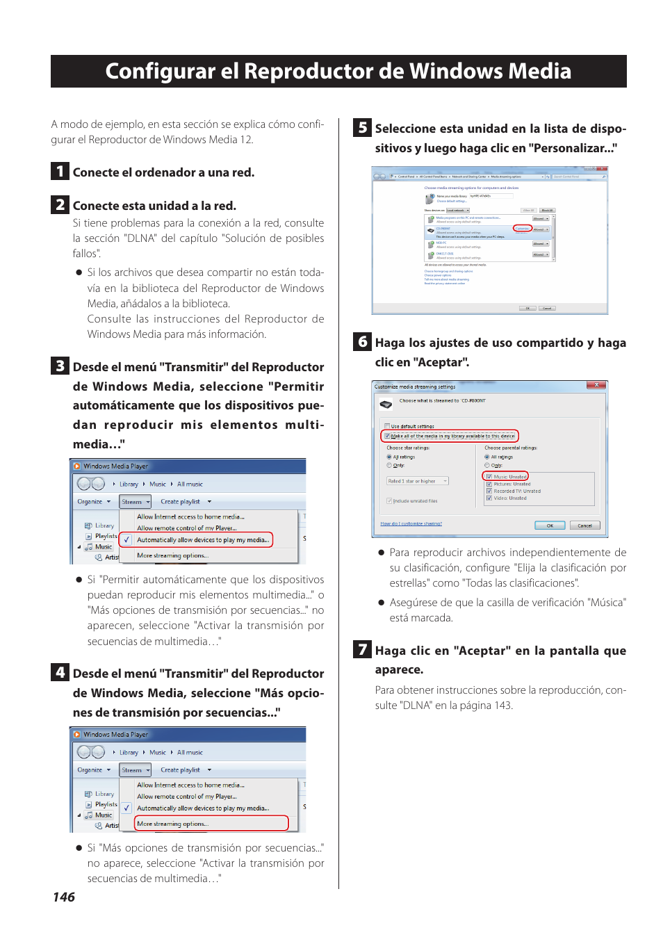 Configurar el reproductor de windows media | Teac CD-P800NT-B User Manual | Page 146 / 160