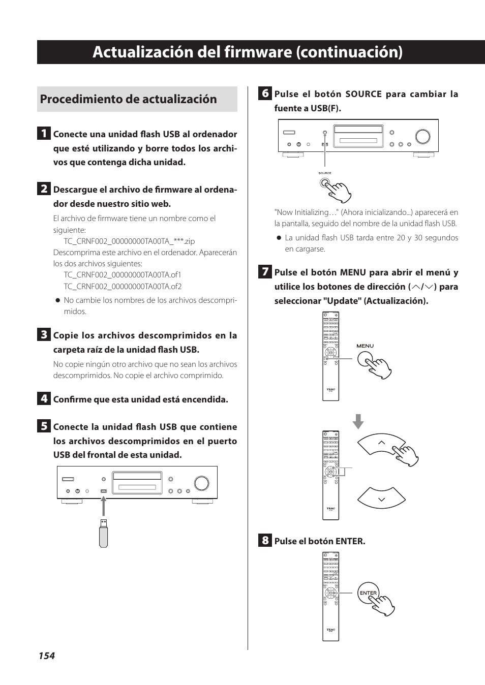 Actualización del firmware (continuación), Procedimiento de actualización 1 | Teac CD-P800NT-B User Manual | Page 154 / 160