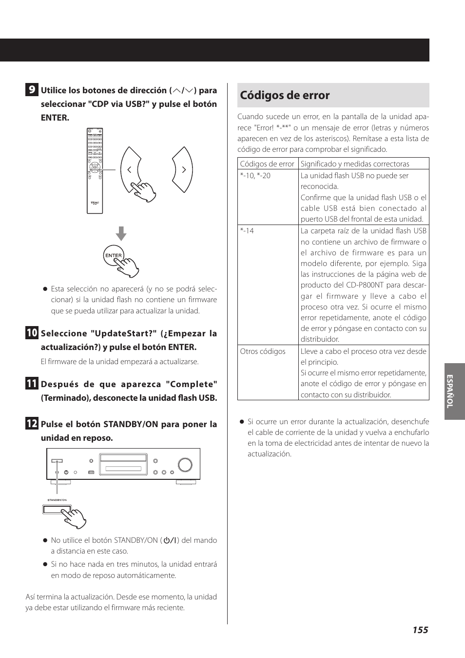 Códigos de error | Teac CD-P800NT-B User Manual | Page 155 / 160