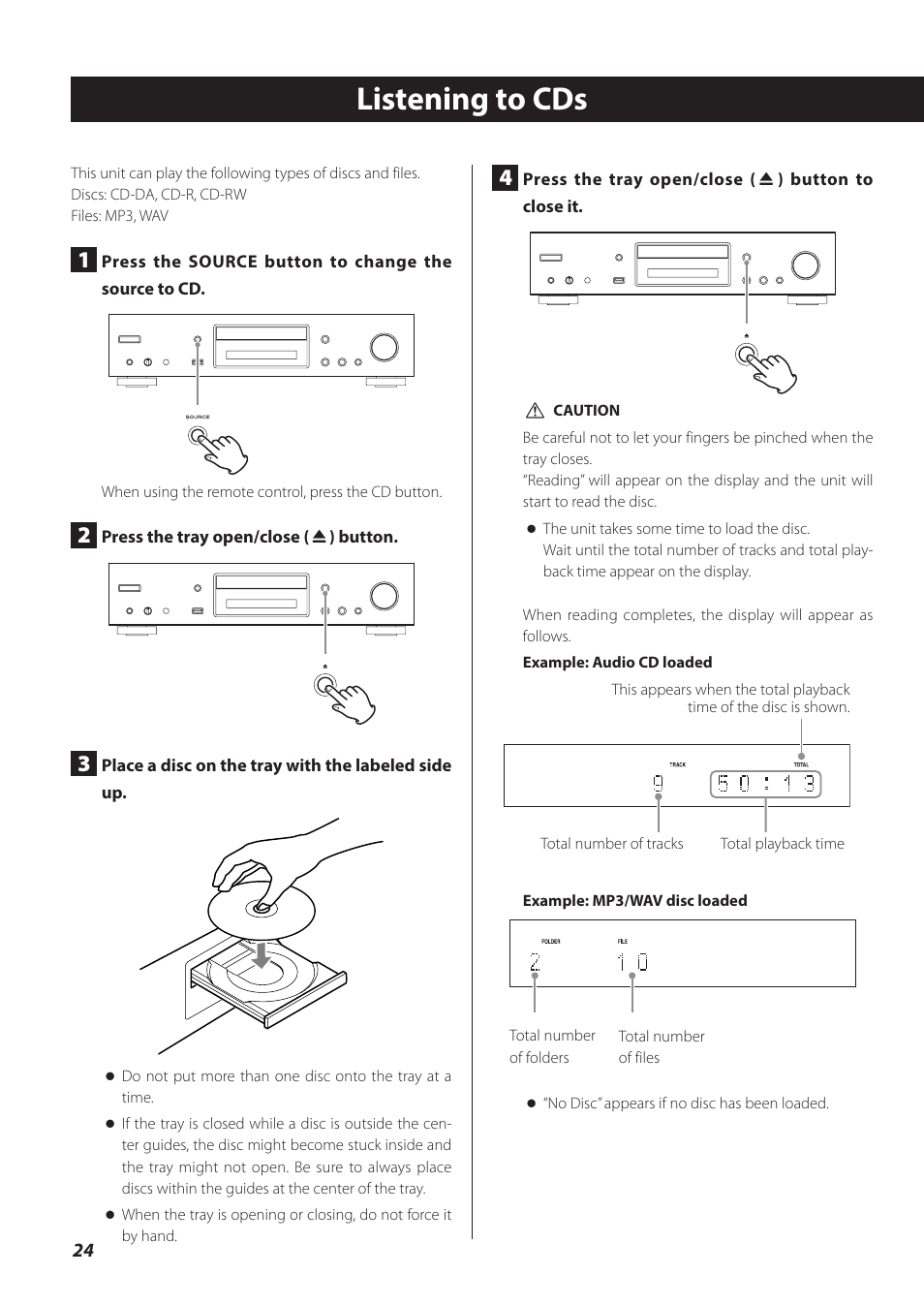 Listening to cds | Teac CD-P800NT-B User Manual | Page 24 / 160