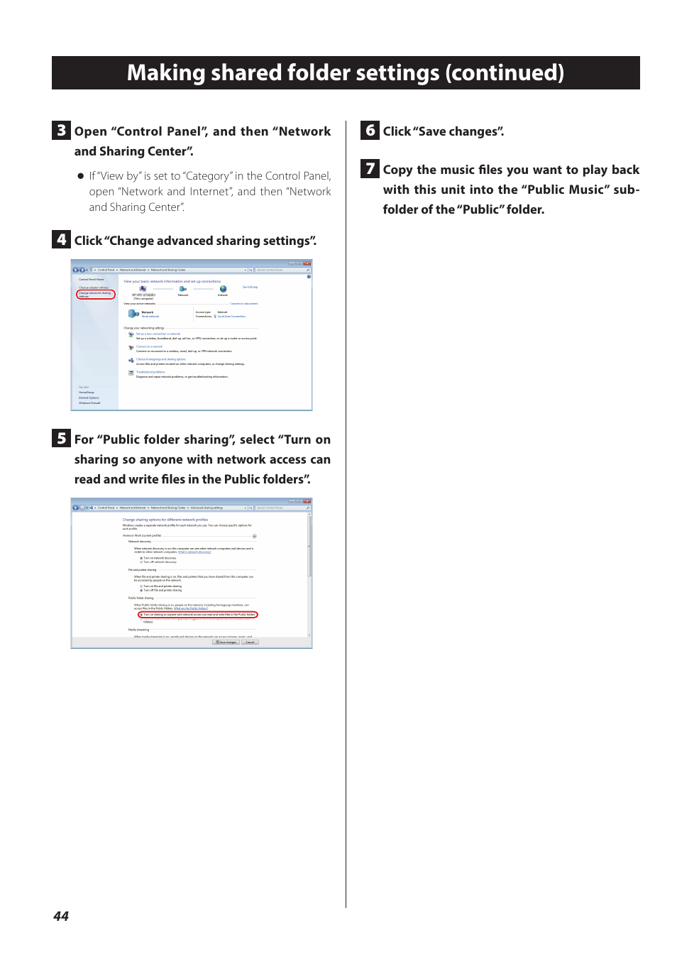 Making shared folder settings (continued) | Teac CD-P800NT-B User Manual | Page 44 / 160