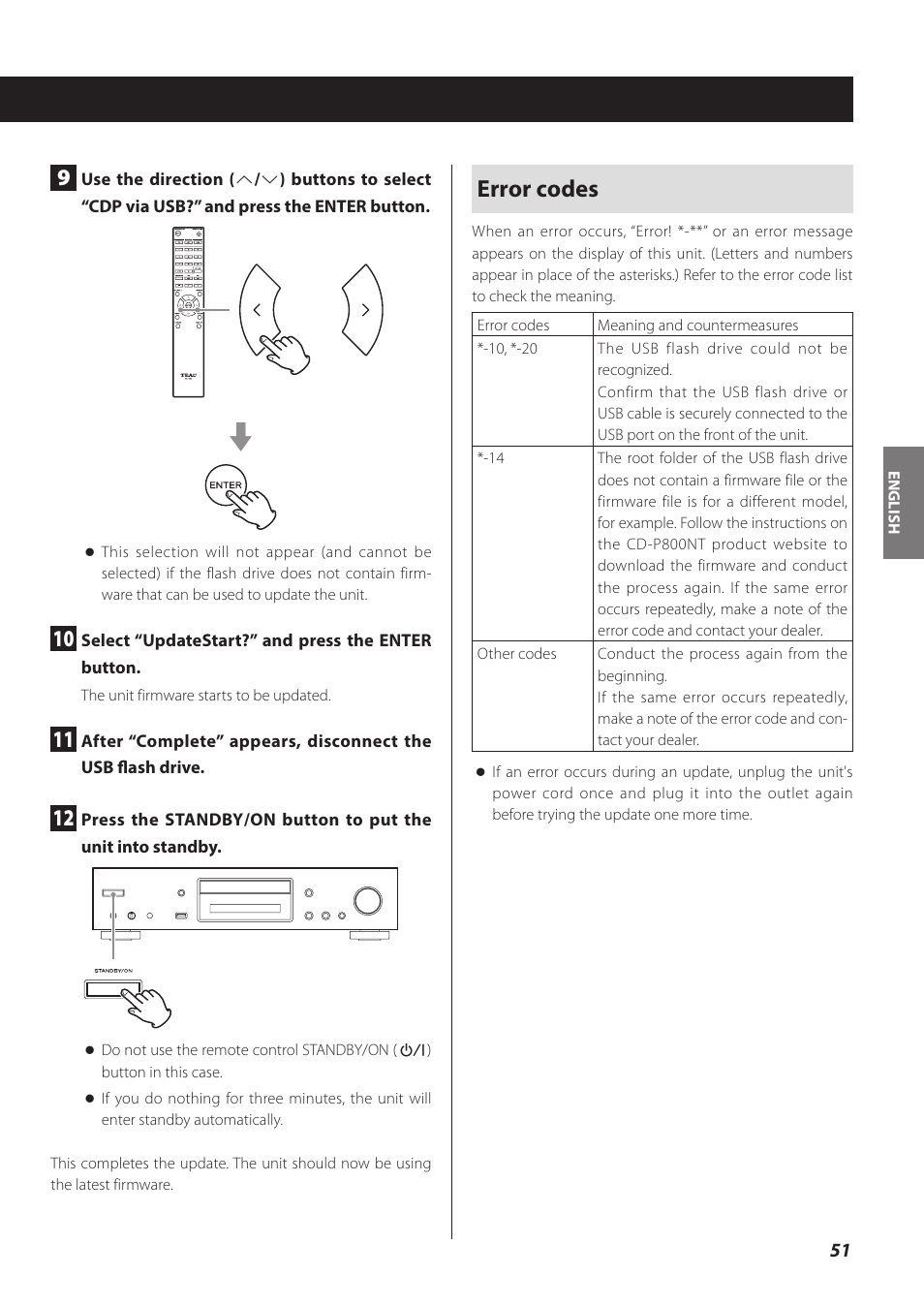 Error codes | Teac CD-P800NT-B User Manual | Page 51 / 160