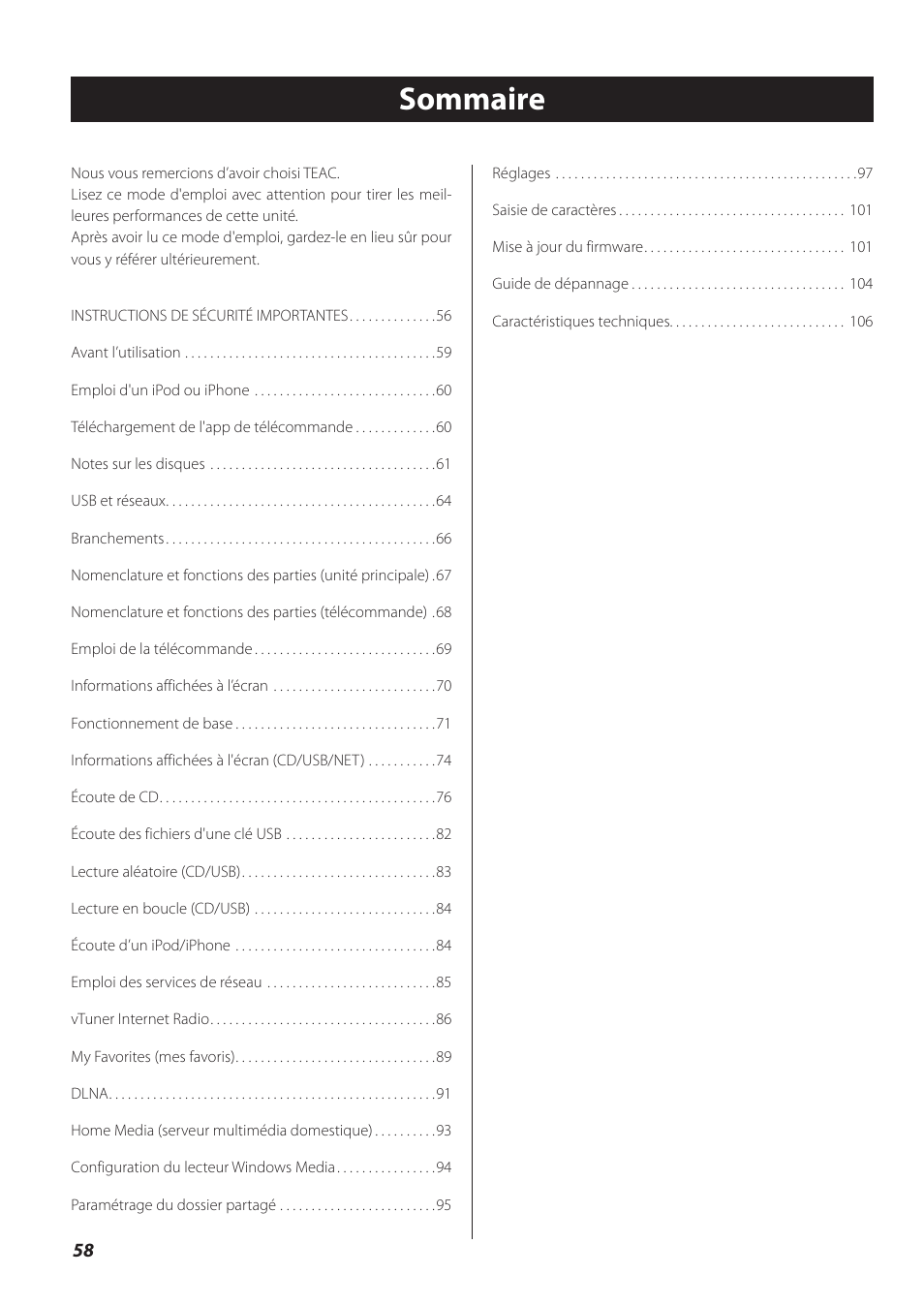 Sommaire | Teac CD-P800NT-B User Manual | Page 58 / 160