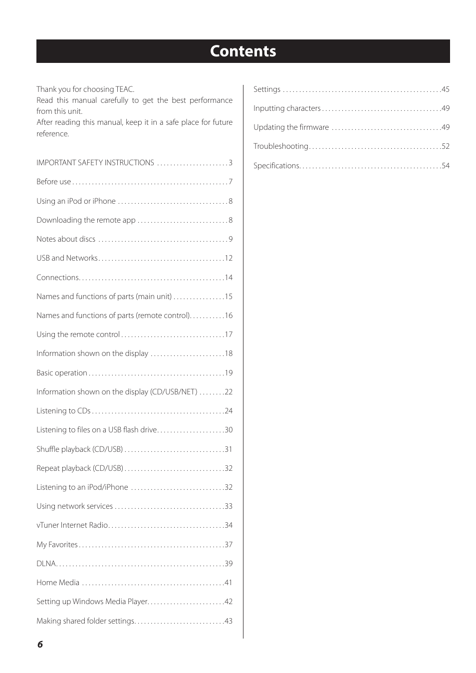 Teac CD-P800NT-B User Manual | Page 6 / 160