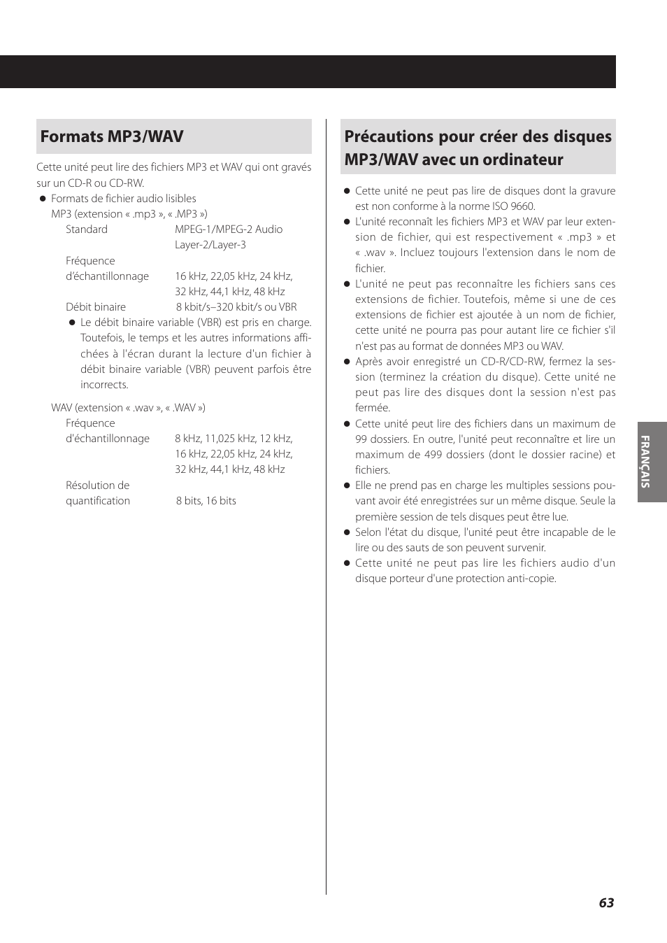 Formats mp3/wav | Teac CD-P800NT-B User Manual | Page 63 / 160