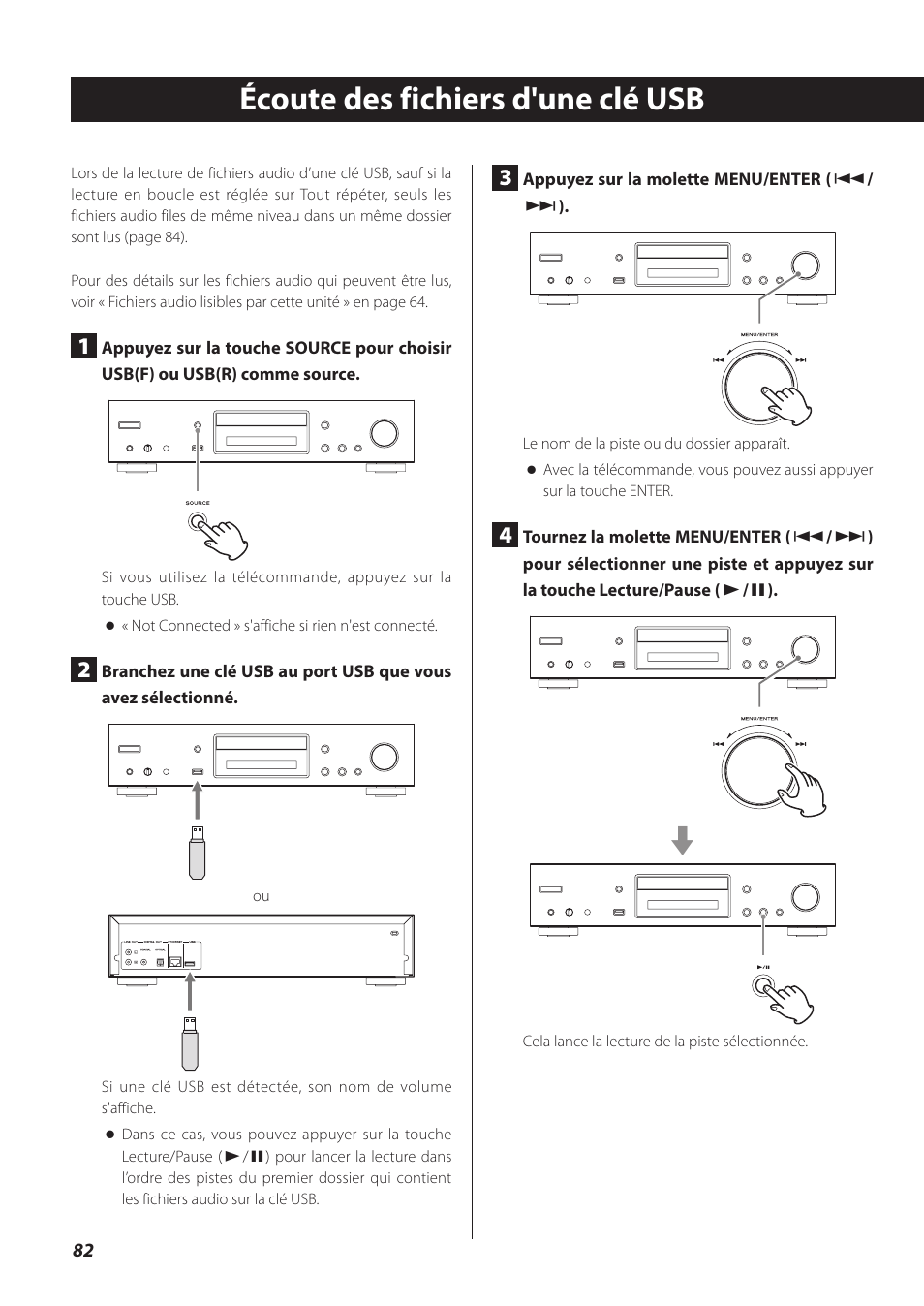 Écoute des fichiers d'une clé usb | Teac CD-P800NT-B User Manual | Page 82 / 160