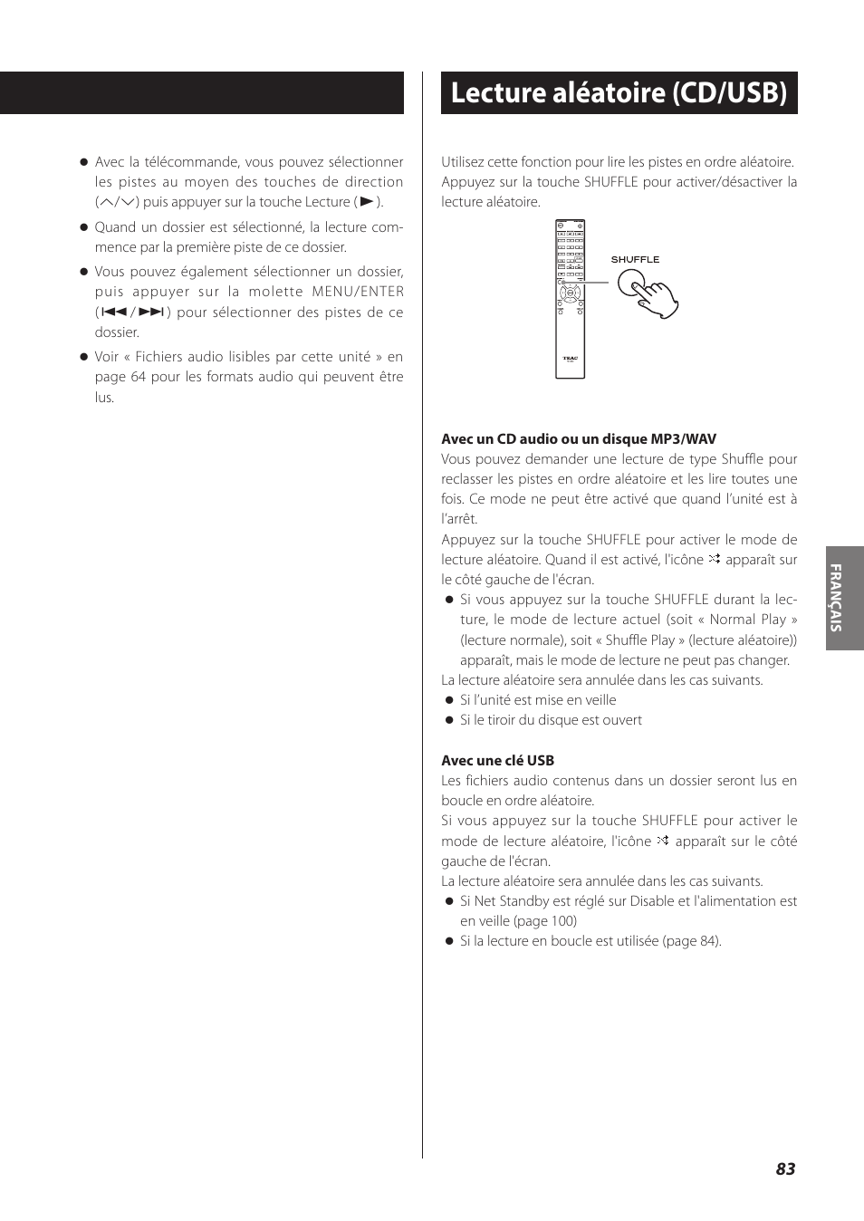 Lecture aléatoire (cd/usb) | Teac CD-P800NT-B User Manual | Page 83 / 160