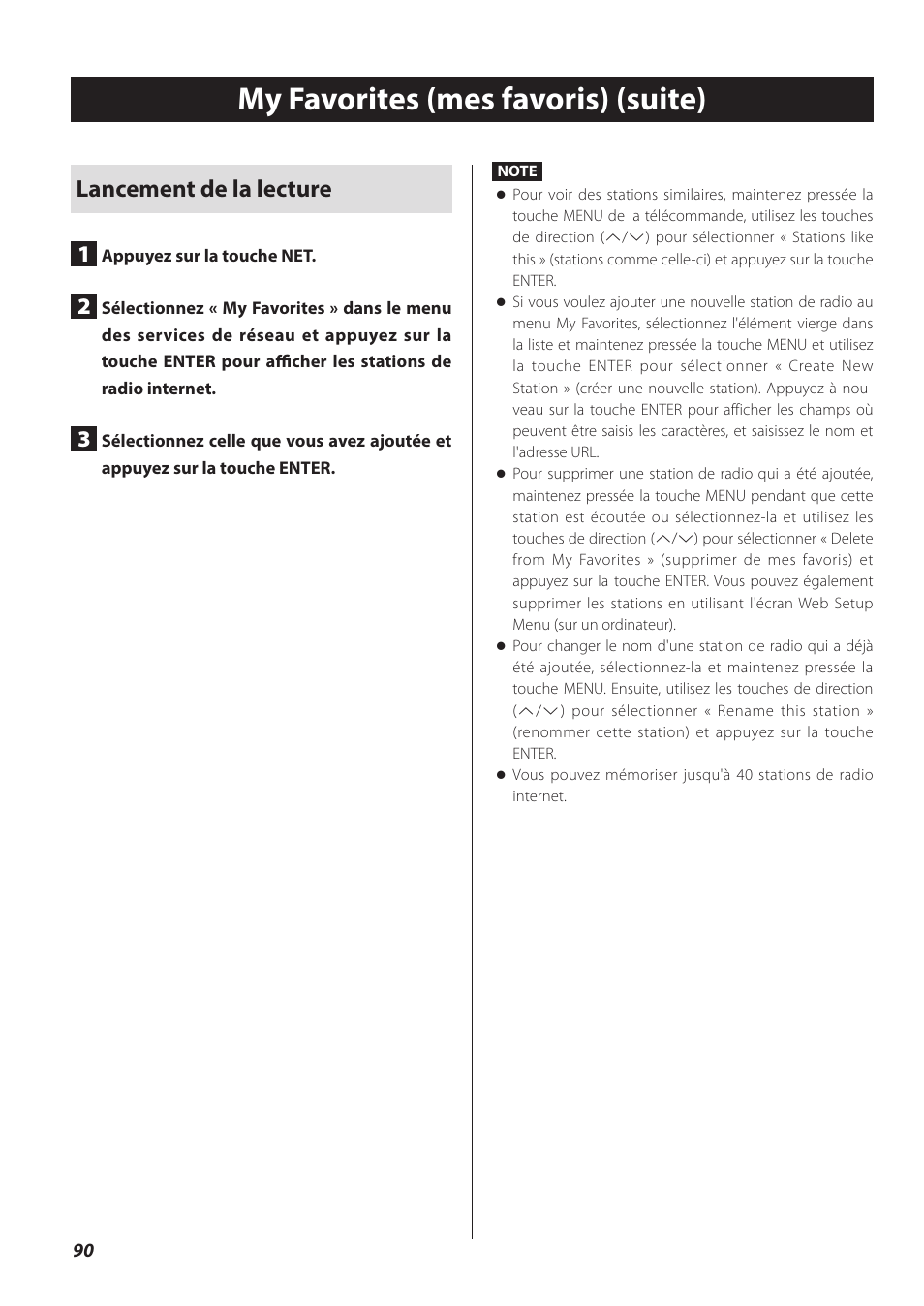 My favorites (mes favoris) (suite), Lancement de la lecture 1 | Teac CD-P800NT-B User Manual | Page 90 / 160