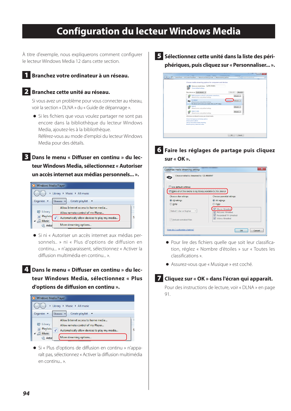 Configuration du lecteur windows media | Teac CD-P800NT-B User Manual | Page 94 / 160