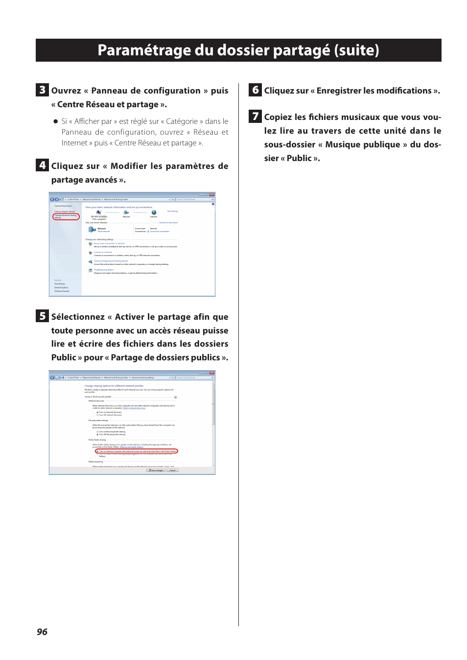 Paramétrage du dossier partagé (suite) | Teac CD-P800NT-B User Manual | Page 96 / 160