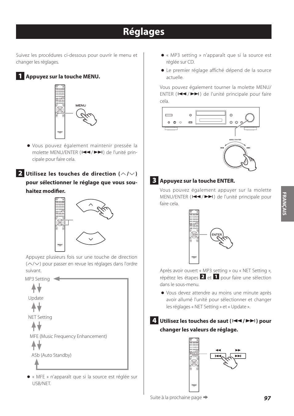 Réglages | Teac CD-P800NT-B User Manual | Page 97 / 160