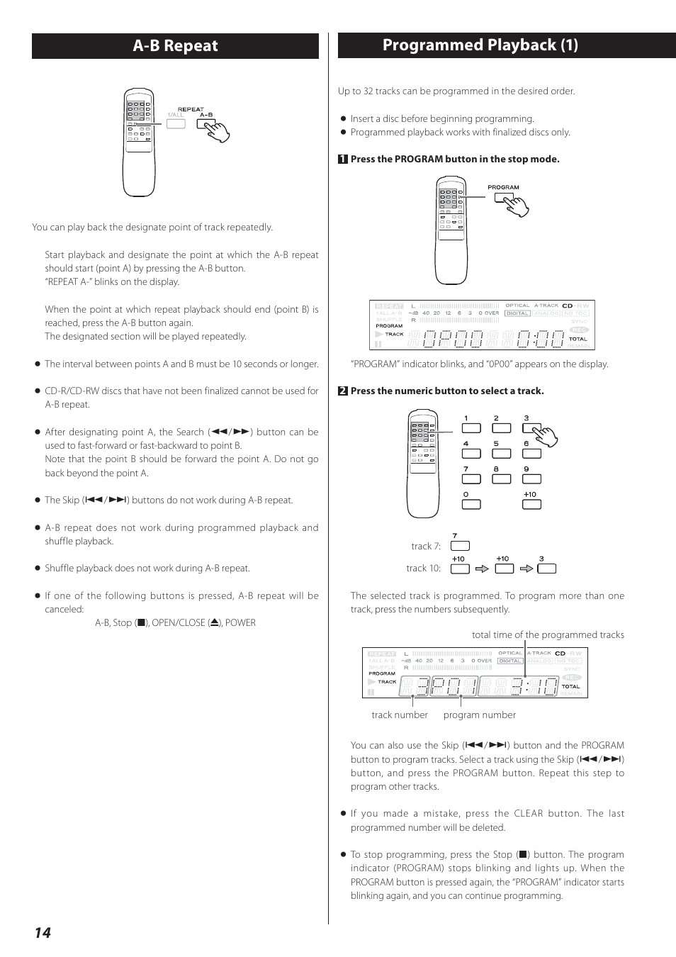 A-b repeat, Programmed playback, Programmed playback (1) | Teac CD-RW890 User Manual | Page 14 / 28