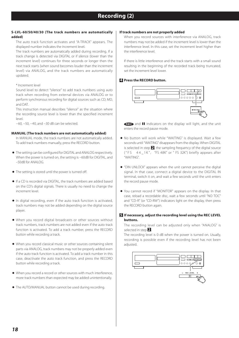 Recording (2) | Teac CD-RW890 User Manual | Page 18 / 28