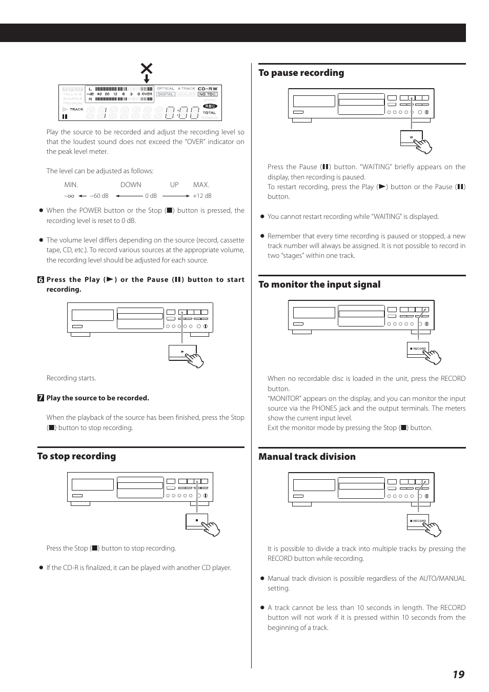 Manual track division | Teac CD-RW890 User Manual | Page 19 / 28