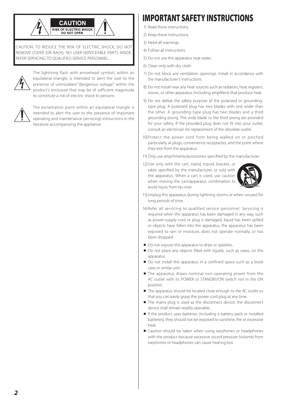 Important safety instructions | Teac CD-RW890 User Manual | Page 2 / 28