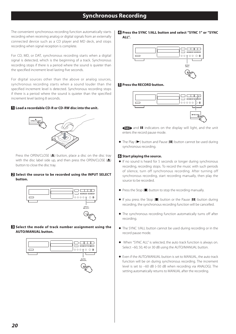 Synchronous recording | Teac CD-RW890 User Manual | Page 20 / 28