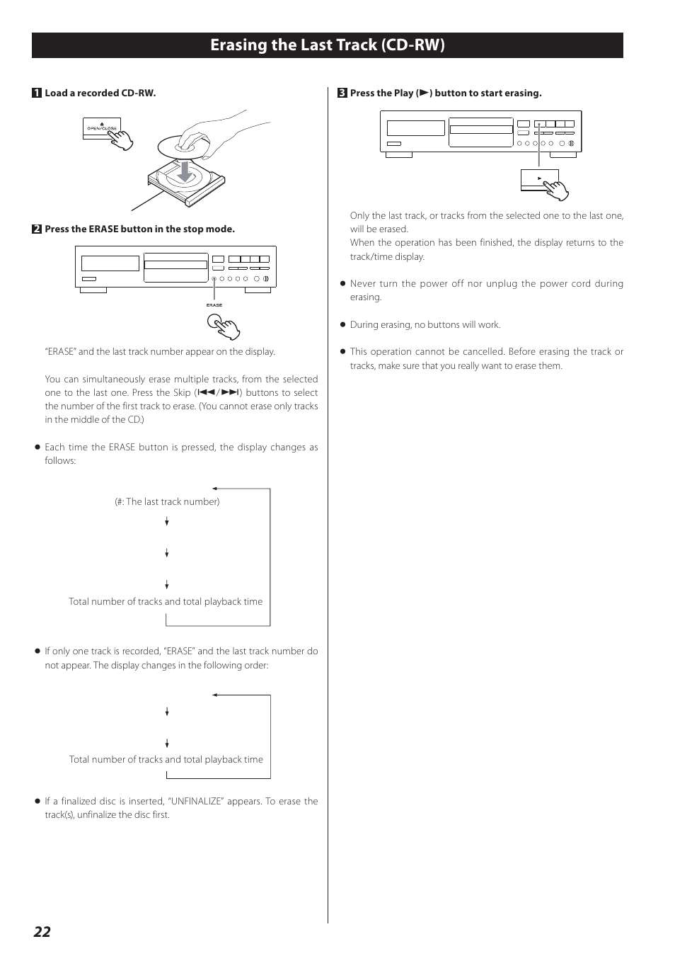 Erasing the last track (cd-rw) | Teac CD-RW890 User Manual | Page 22 / 28