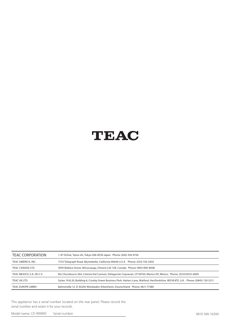 Teac CD-RW890 User Manual | Page 28 / 28