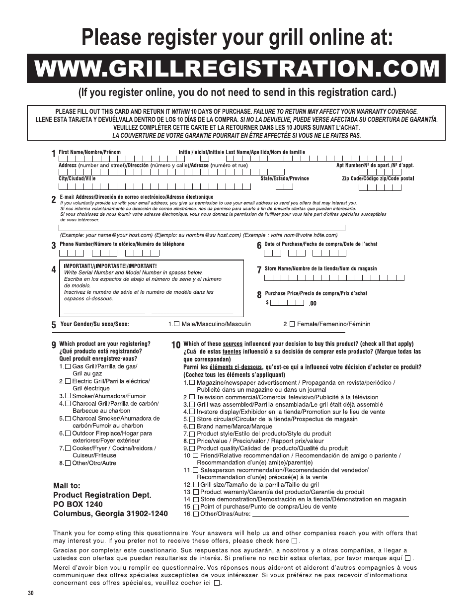 Please register your grill online at | Char-Broil LP Gas Grill User Manual | Page 30 / 32