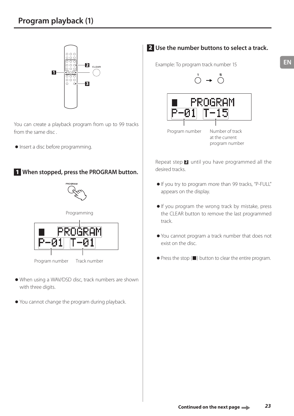 Program playback, S 23, Program playback (1) | Teac PD-501HR User Manual | Page 23 / 88