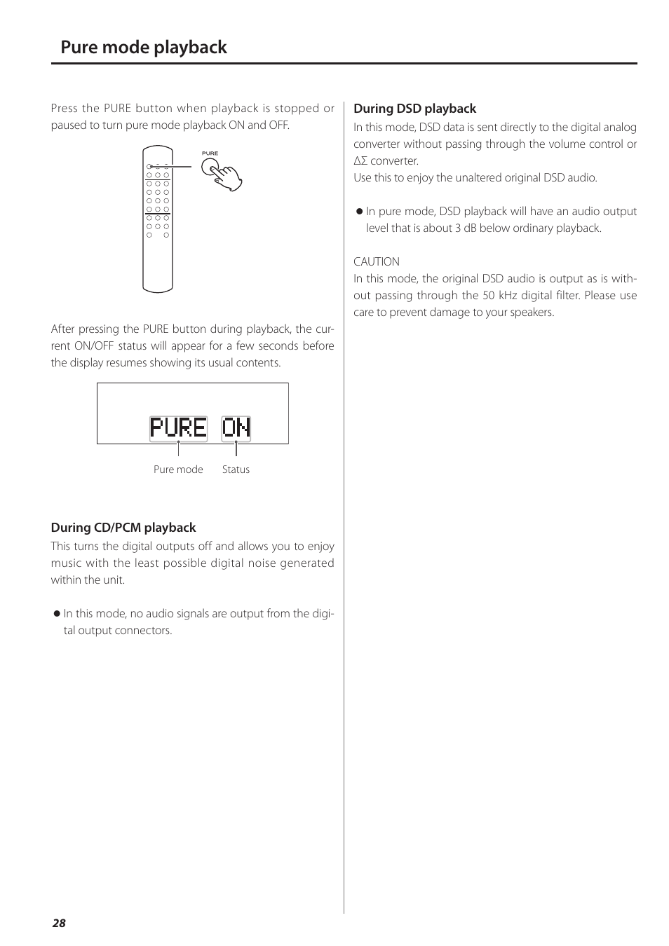 Pure mode playback | Teac PD-501HR User Manual | Page 28 / 88