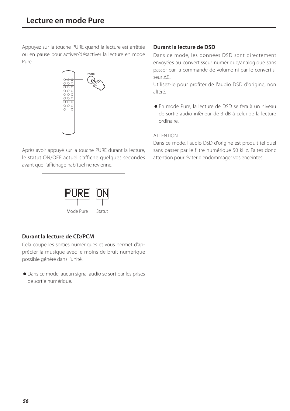 Lecture en mode pure | Teac PD-501HR User Manual | Page 56 / 88
