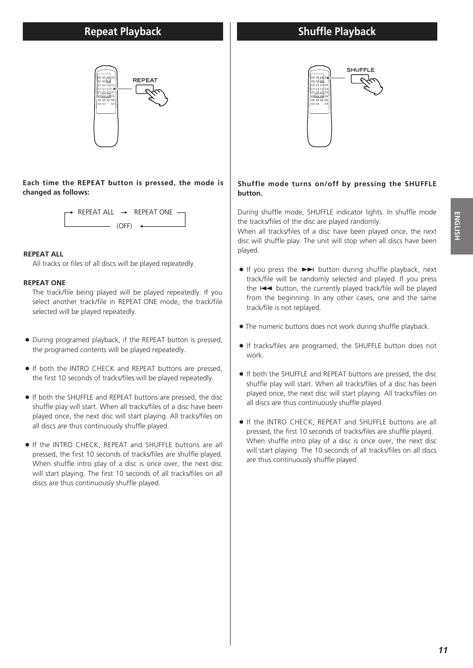 Repeat playback, Shuffle playback | Teac PD-D2610 User Manual | Page 11 / 40