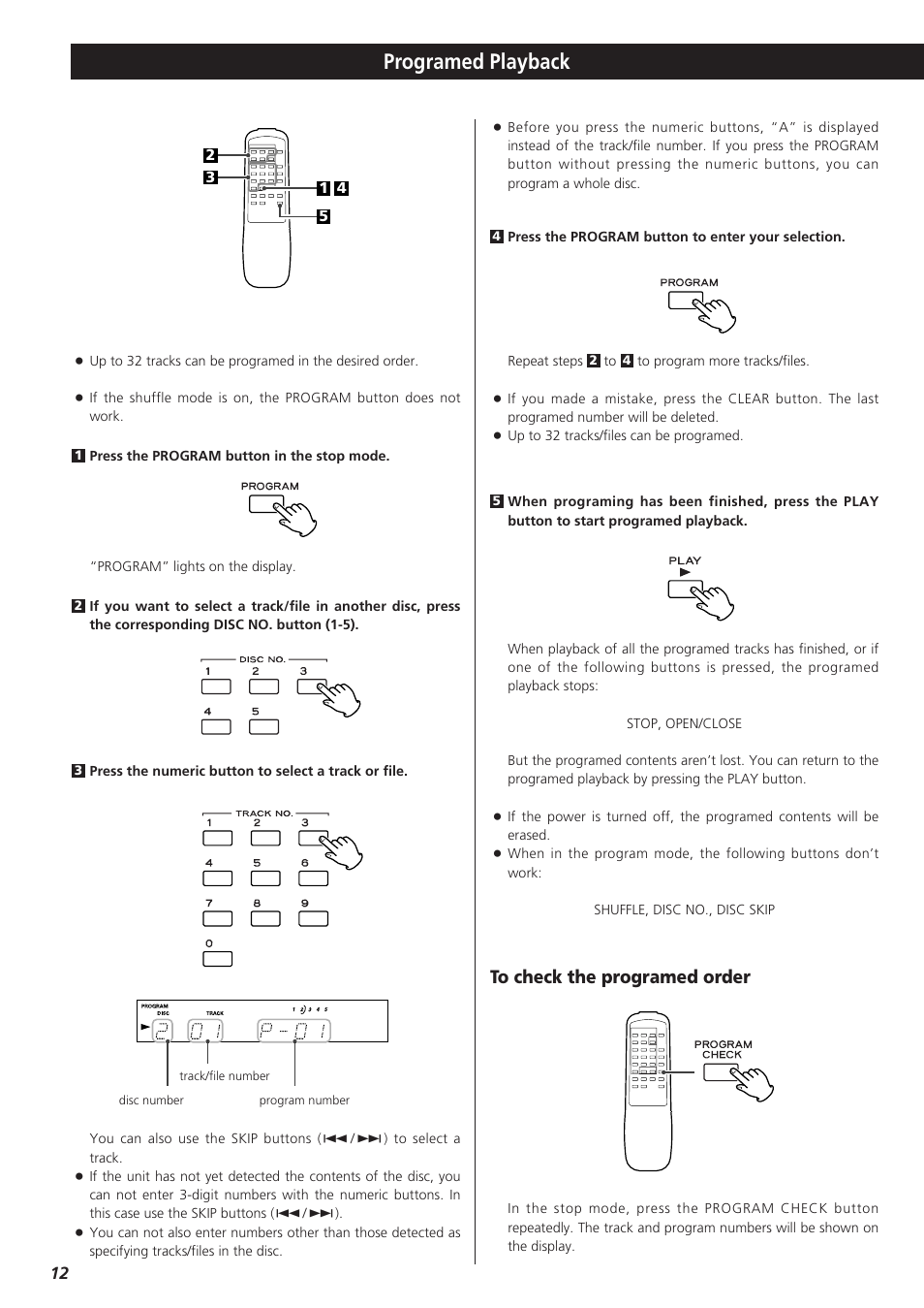 Programed playback | Teac PD-D2610 User Manual | Page 12 / 40