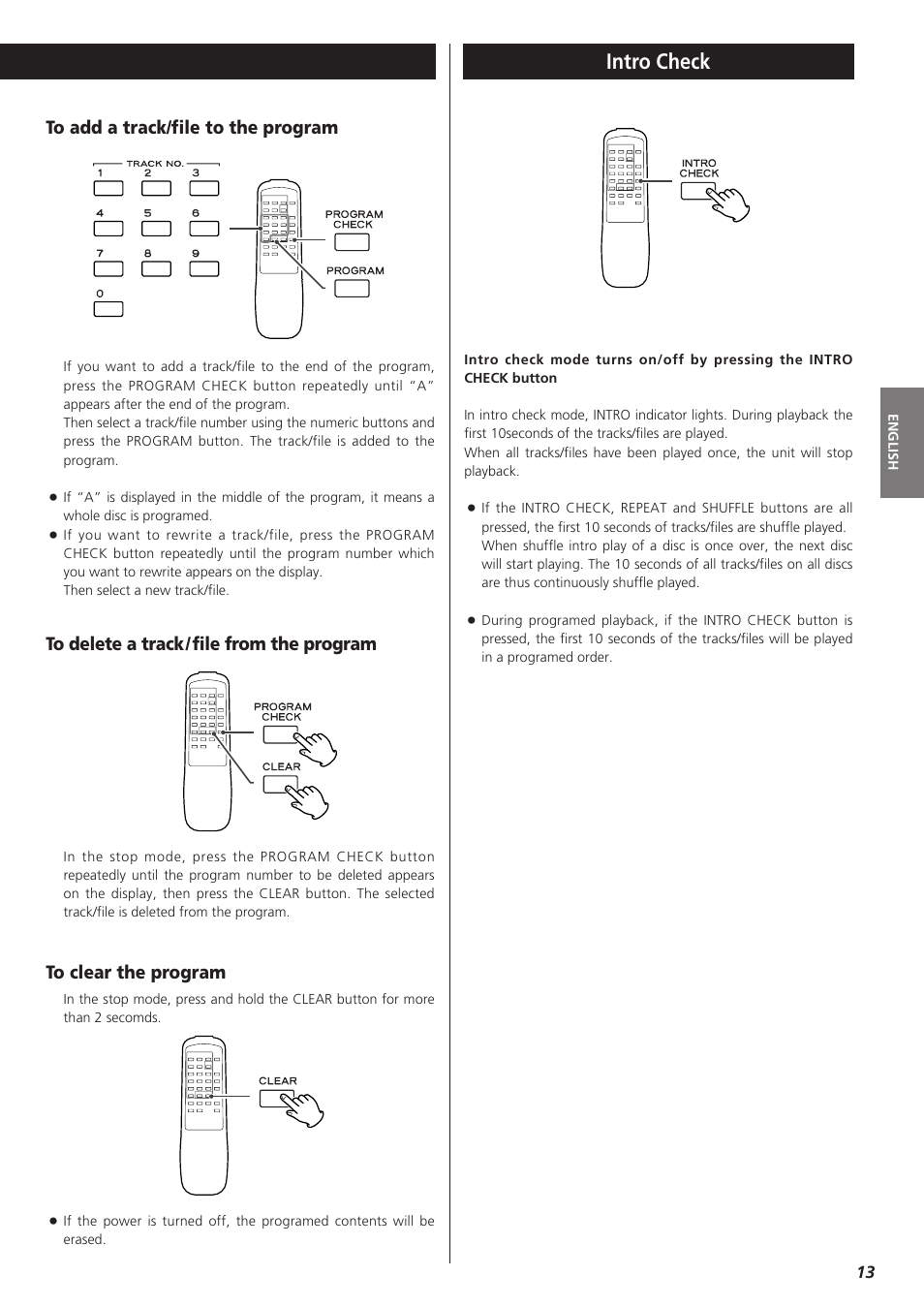 Intro check | Teac PD-D2610 User Manual | Page 13 / 40