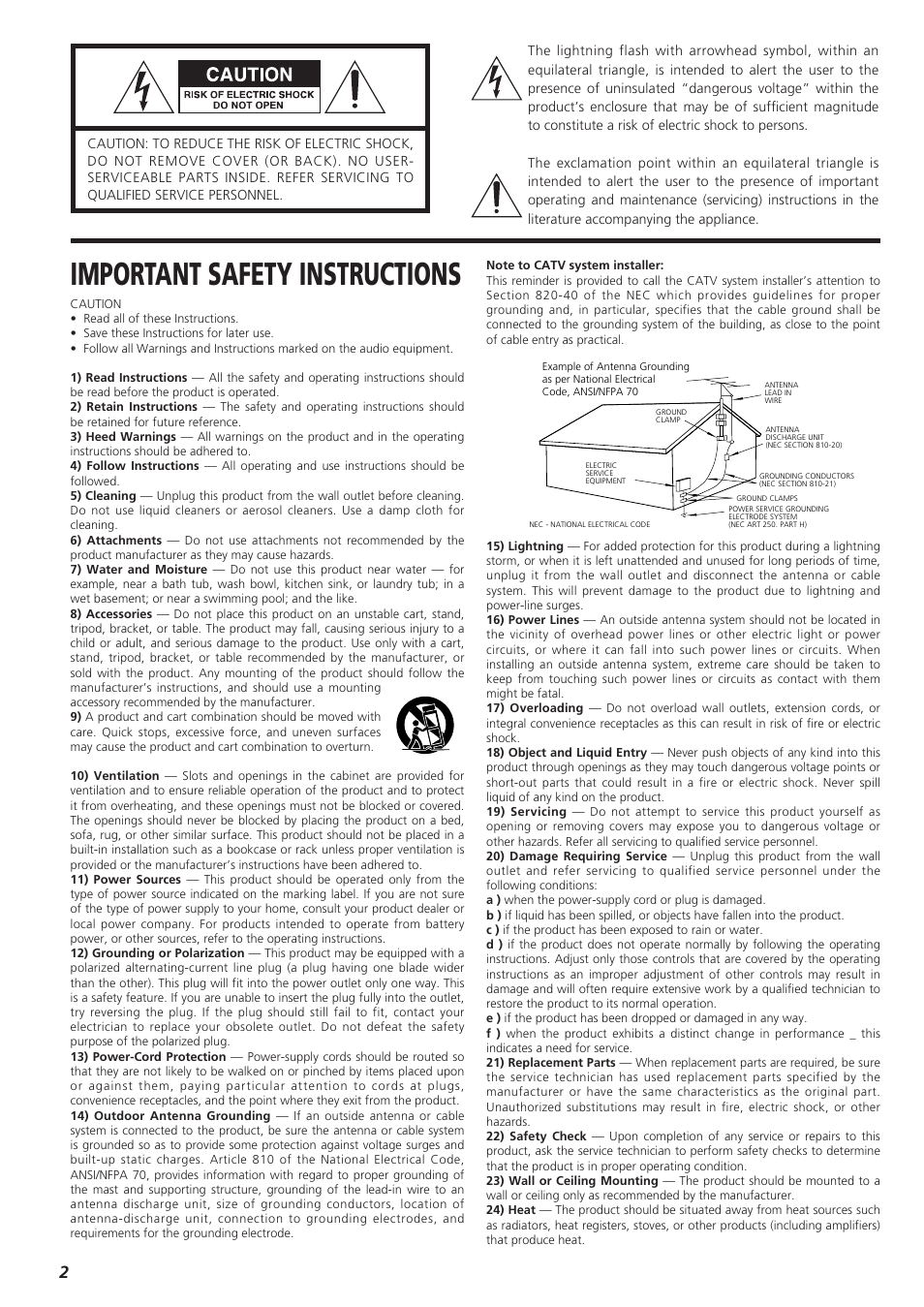 Important safety instructions | Teac PD-D2610 User Manual | Page 2 / 40