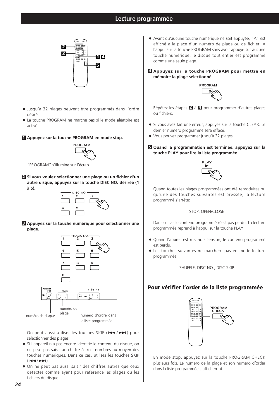 Lecture programmée, Pour vérifier l’order de la liste programmée | Teac PD-D2610 User Manual | Page 24 / 40