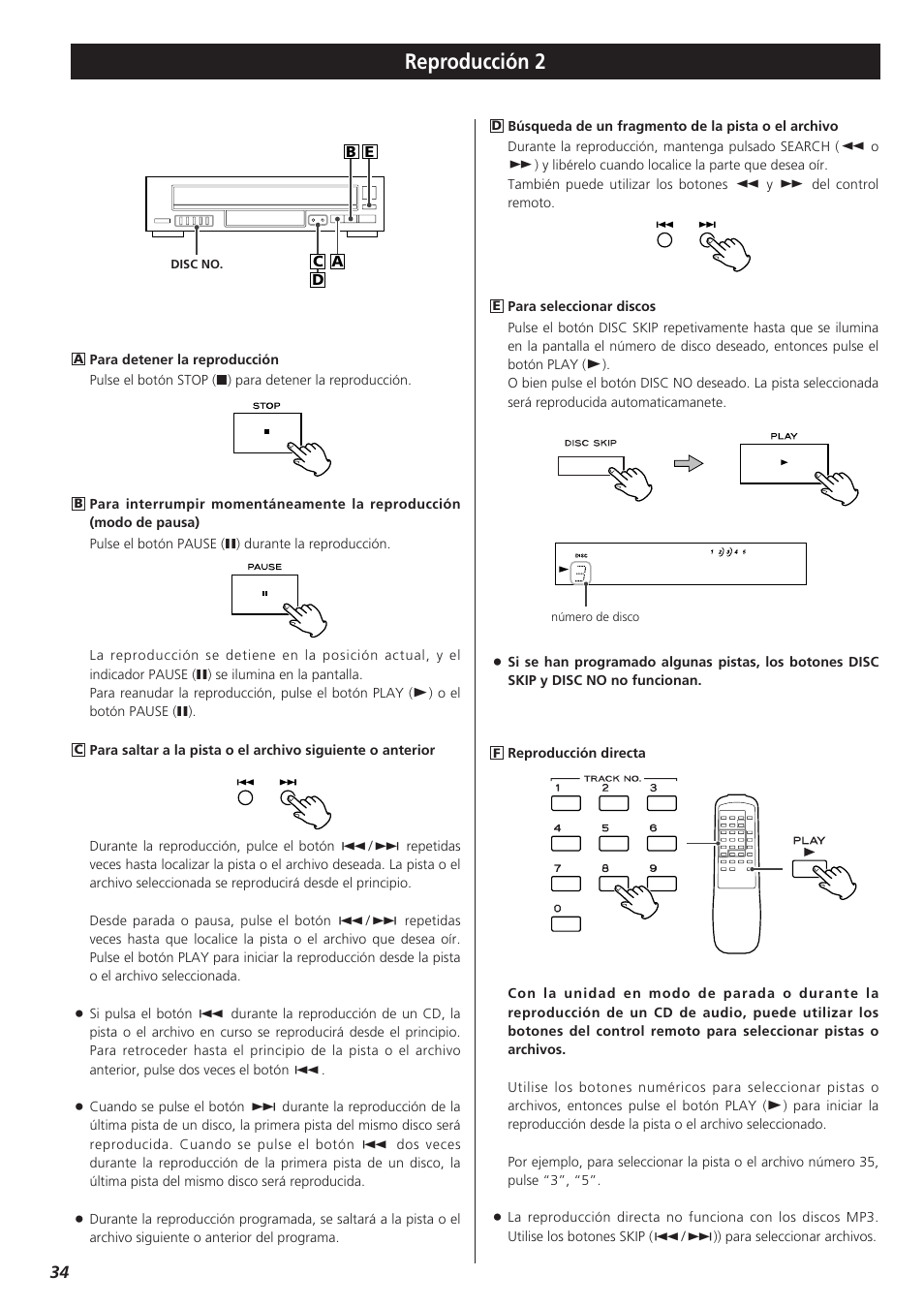 Reproducción 2 | Teac PD-D2610 User Manual | Page 34 / 40