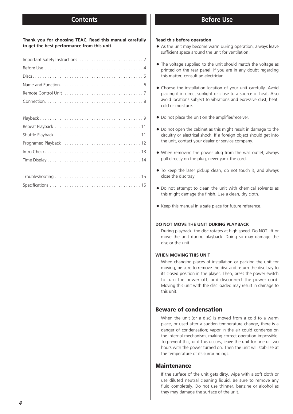 Teac PD-D2610 User Manual | Page 4 / 40