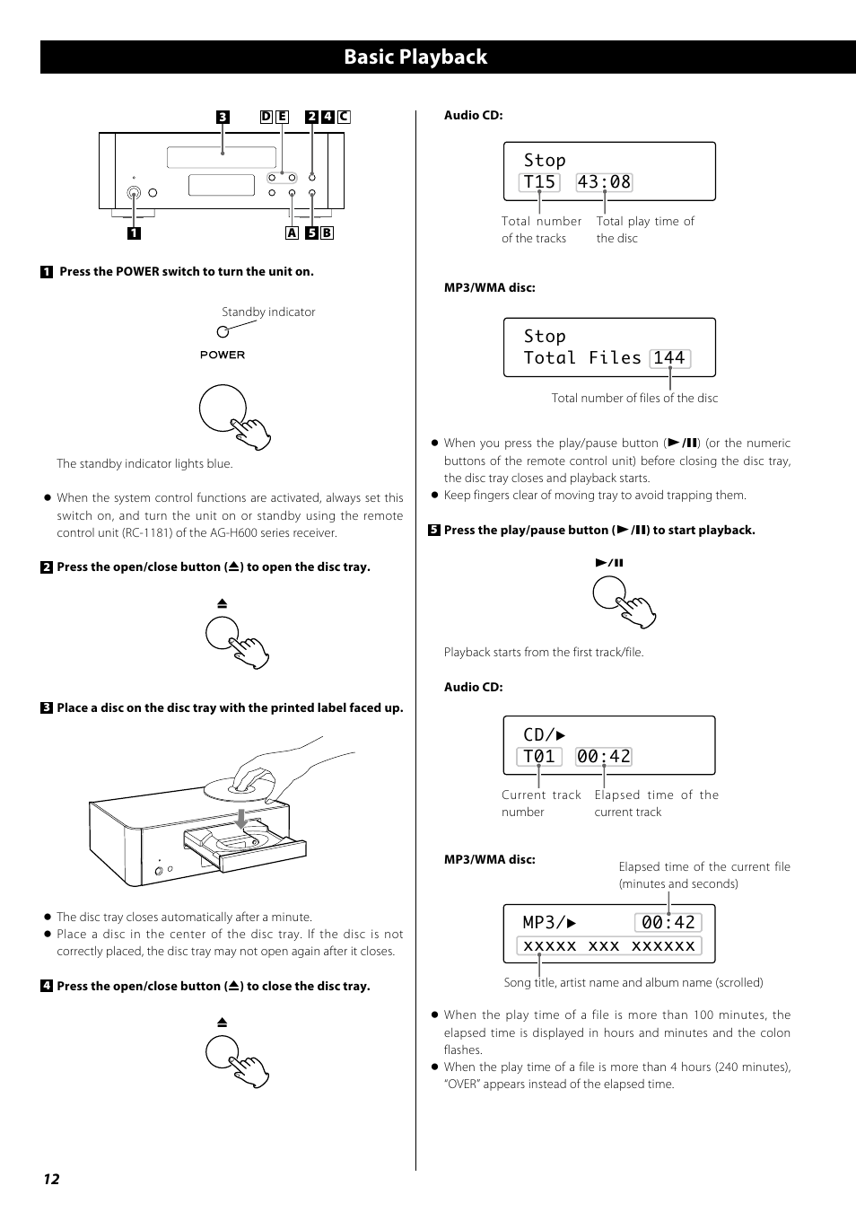Basic playback | Teac PD-H600 User Manual | Page 12 / 52