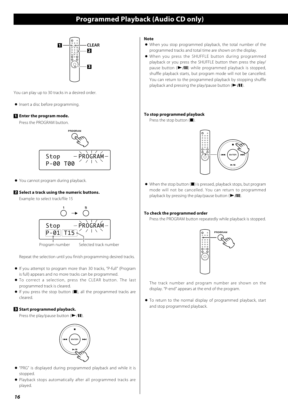 Programmed playback (audio cd only), Dimmer | Teac PD-H600 User Manual | Page 16 / 52