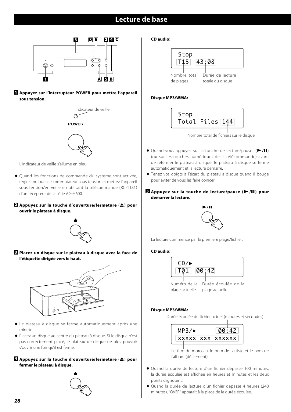 Lecture de base | Teac PD-H600 User Manual | Page 28 / 52