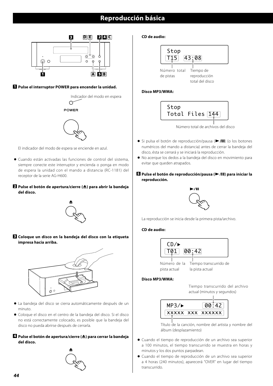 Reproducción básica | Teac PD-H600 User Manual | Page 44 / 52