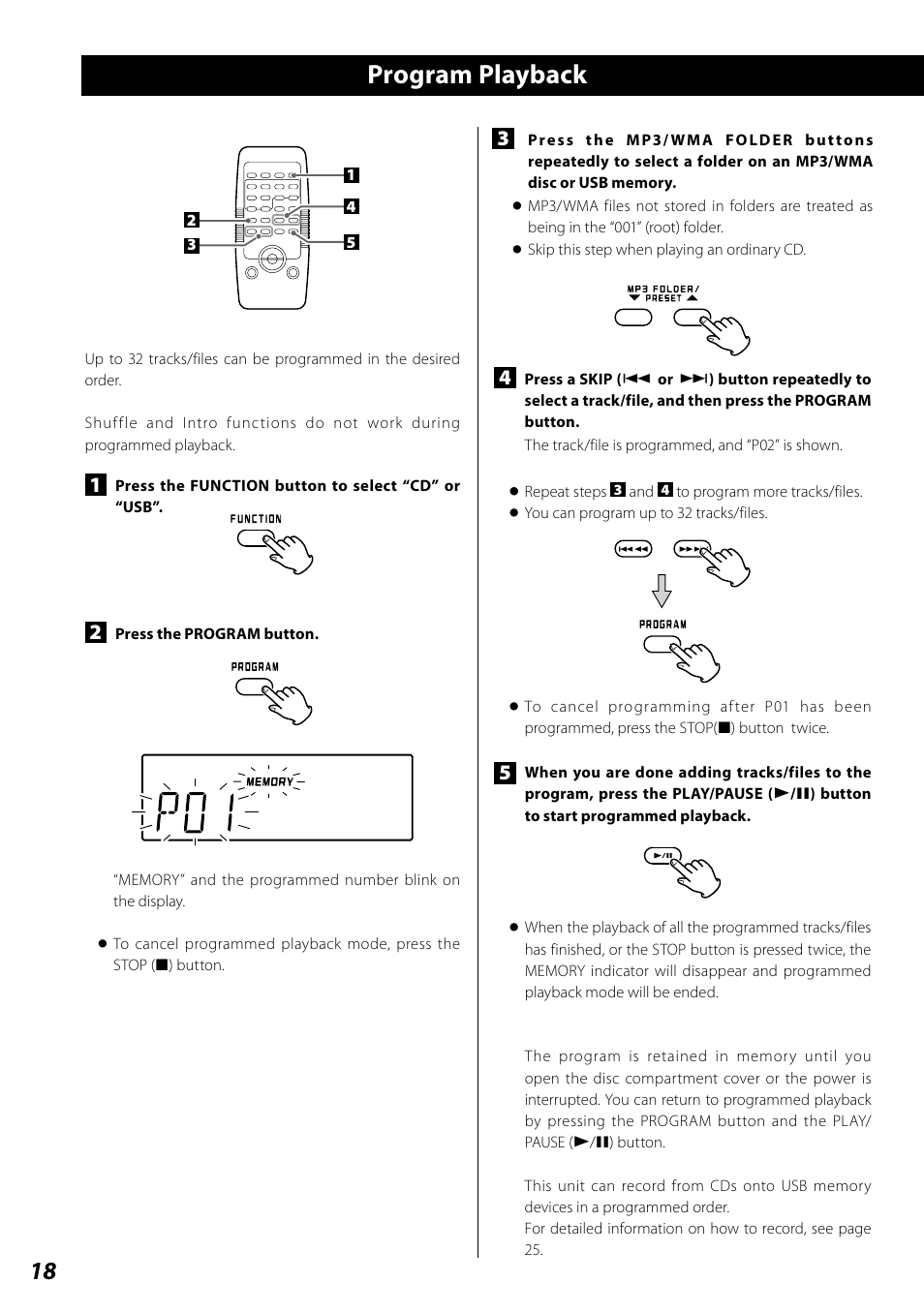 Program playback | Teac SL-D920 User Manual | Page 18 / 88