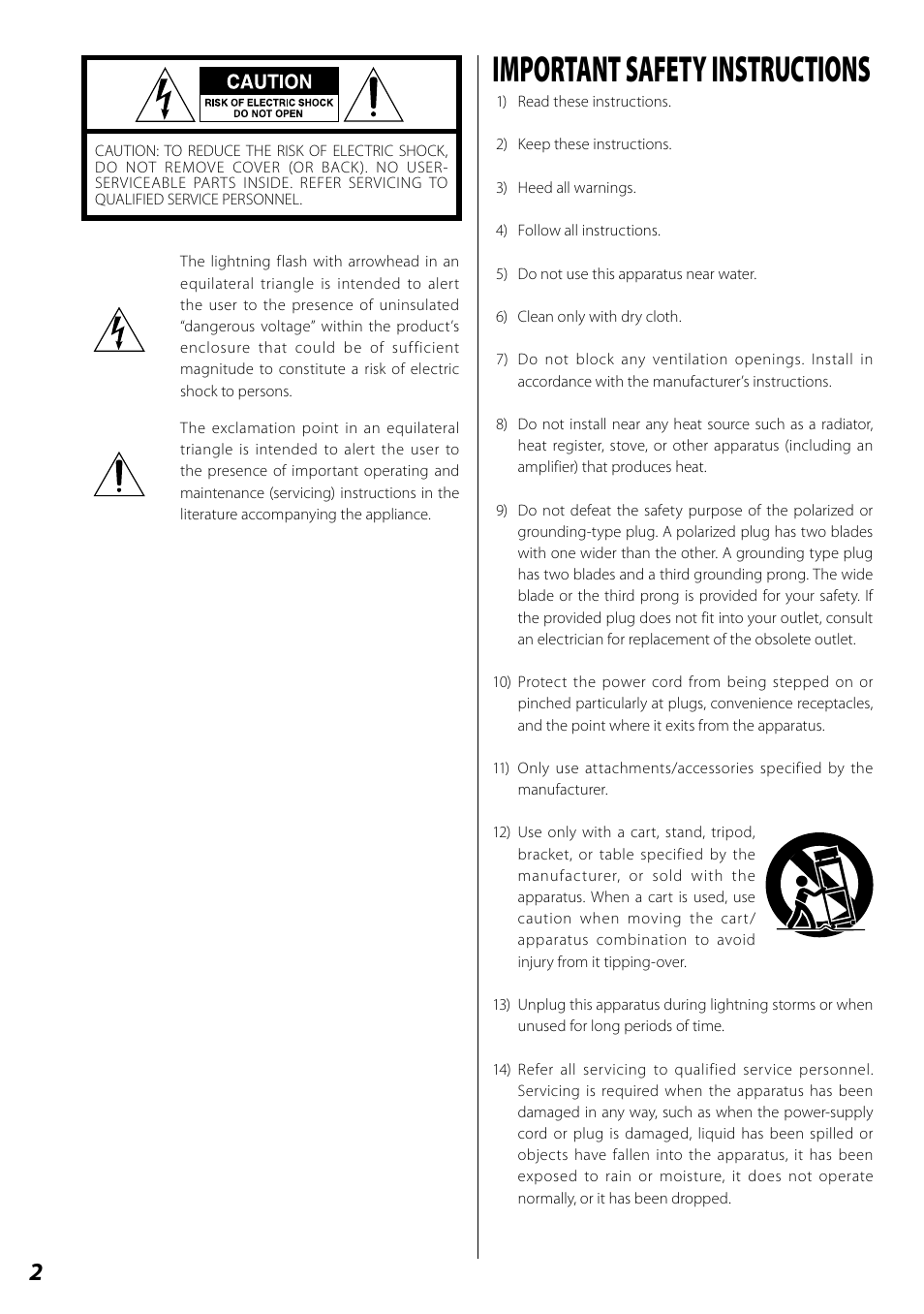 Important safety instructions | Teac SL-D920 User Manual | Page 2 / 88