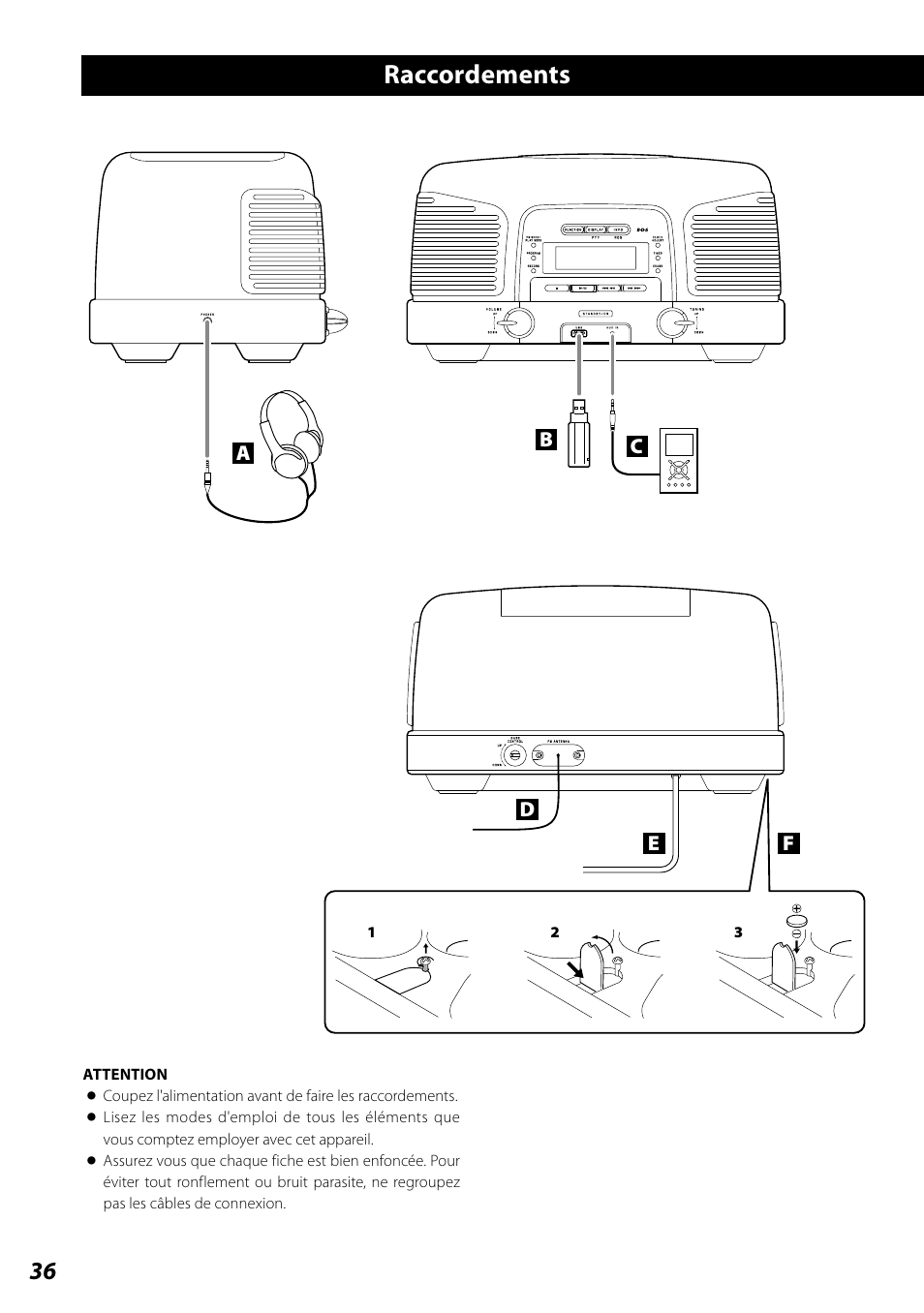 Raccordements | Teac SL-D920 User Manual | Page 36 / 88