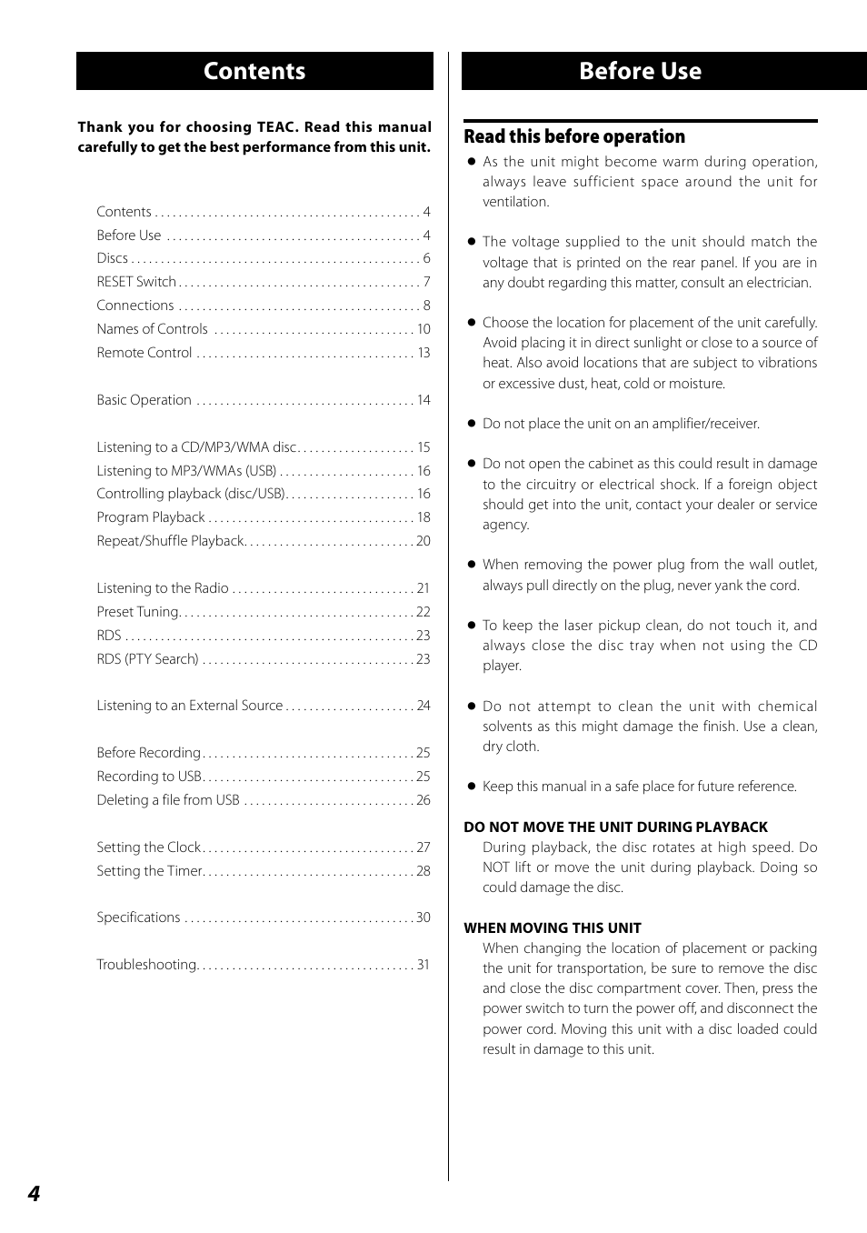 Teac SL-D920 User Manual | Page 4 / 88