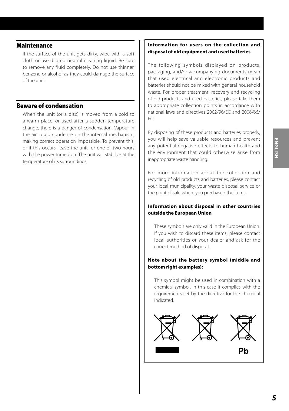 Maintenance, Beware of condensation | Teac SL-D920 User Manual | Page 5 / 88