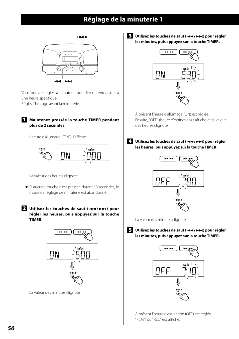 Réglage de la minuterie 1 | Teac SL-D920 User Manual | Page 56 / 88