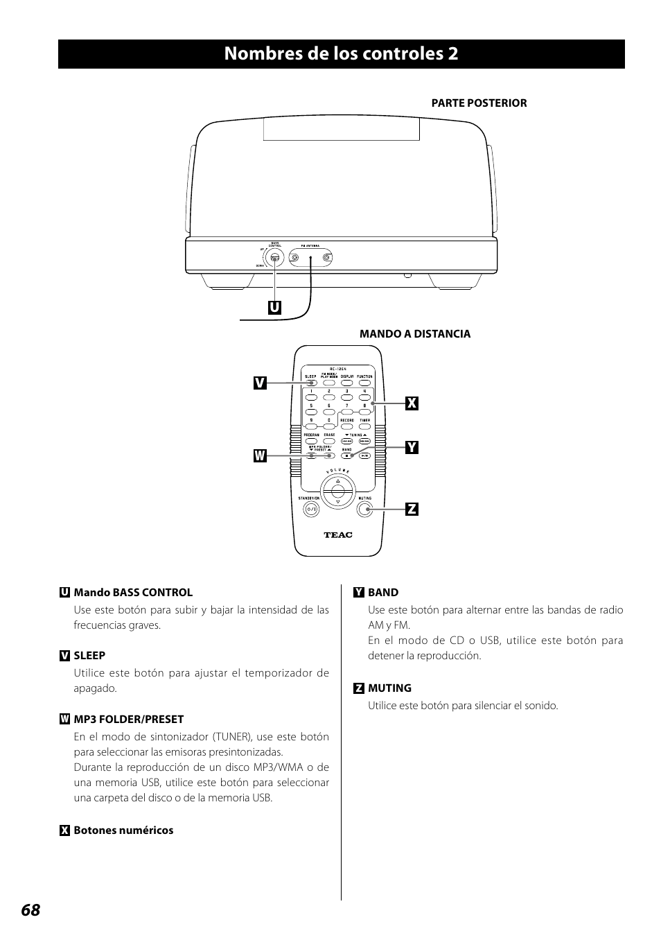 Nombres de los controles 2 | Teac SL-D920 User Manual | Page 68 / 88