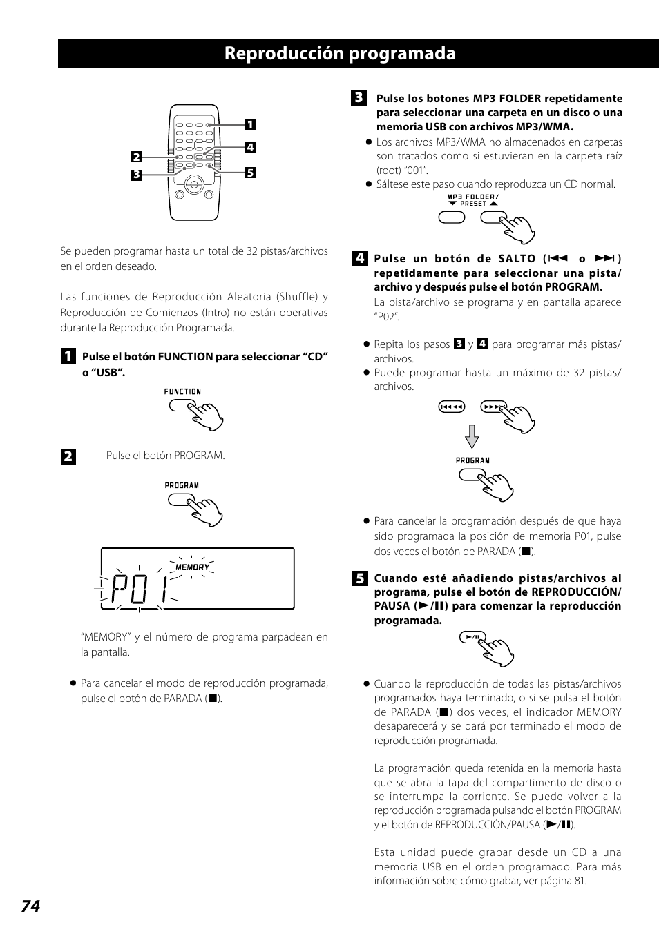 Reproducción programada | Teac SL-D920 User Manual | Page 74 / 88