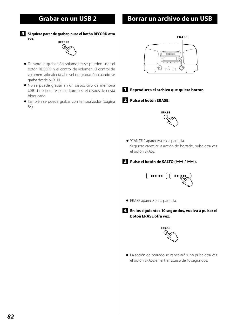 Borrar un archivo de un usb, Grabar en un usb 2 | Teac SL-D920 User Manual | Page 82 / 88