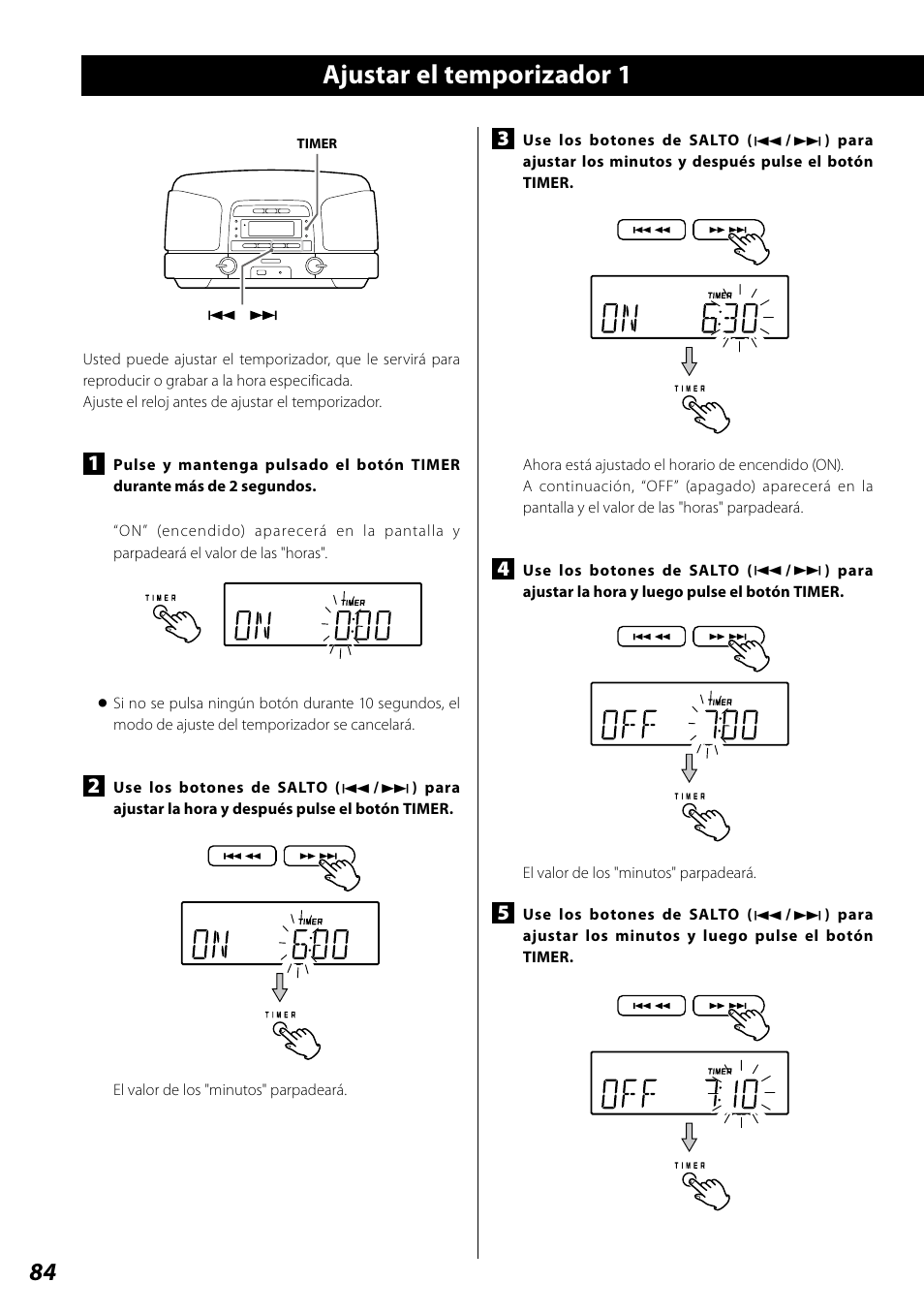 Ajustar el temporizador 1 | Teac SL-D920 User Manual | Page 84 / 88