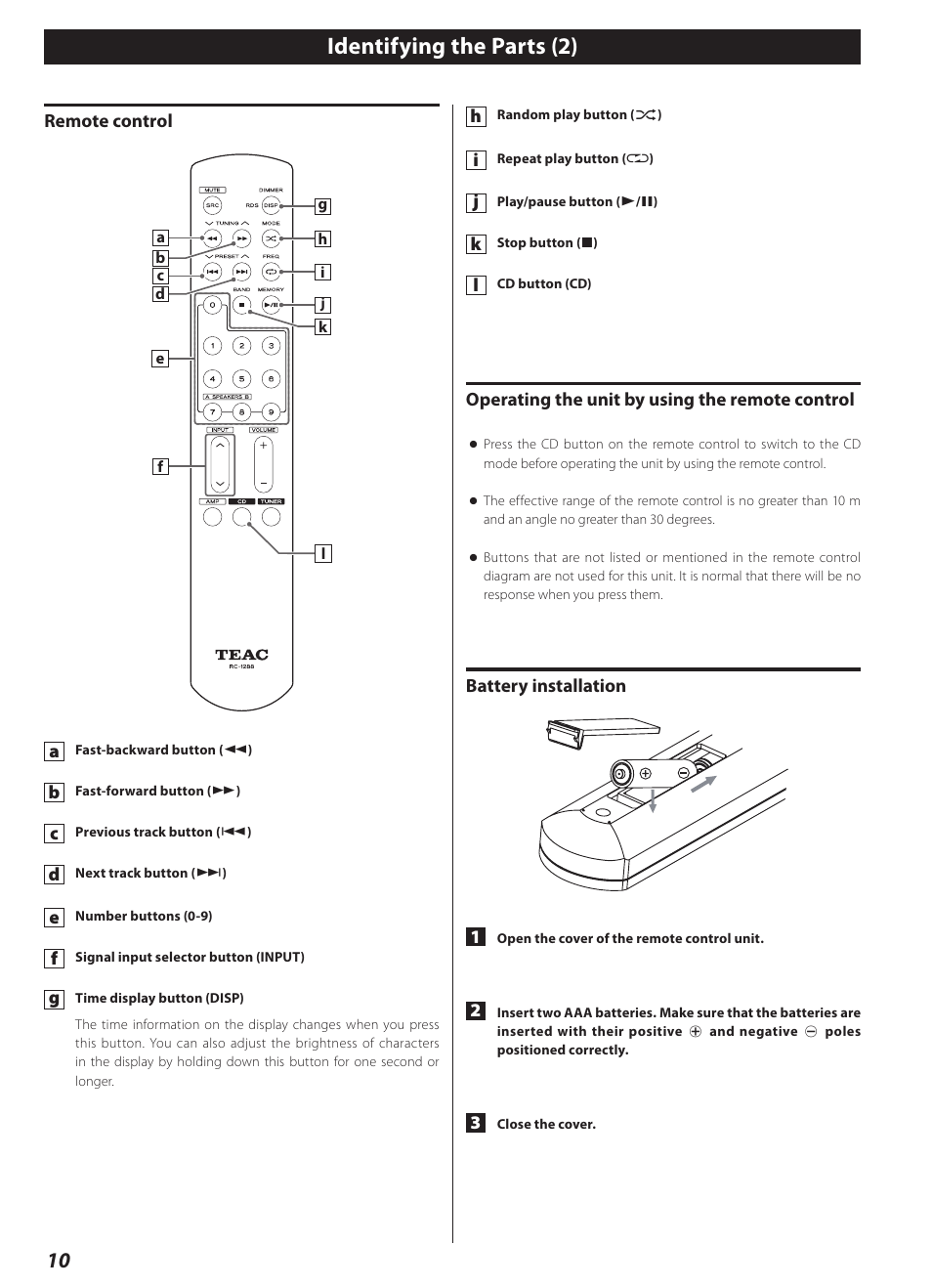 Identifying the parts (2) | Teac CD-2000 User Manual | Page 10 / 64
